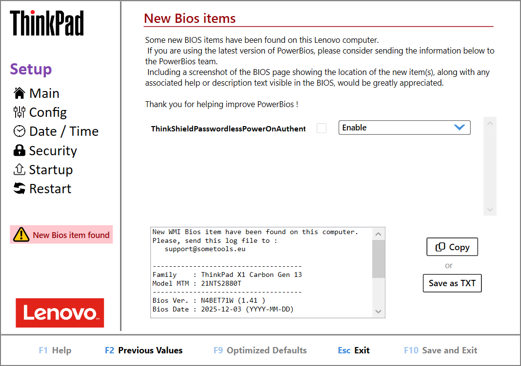 New Bios Item